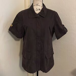 Lafayette 148 Brown Short Sleeve Full Zipper Snap Button Closure Shacket Casual